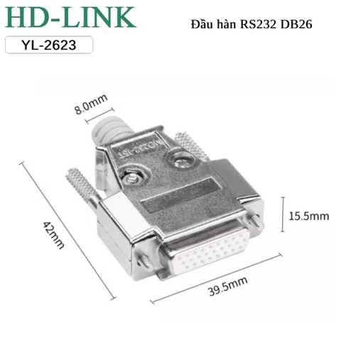 Đầu hàn DB26 cái chân đồng vỏ ốp kim loại HD-Link YL-2623F