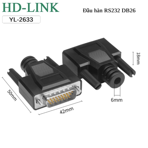 Đầu hàn DB26 đực chân đồng vỏ ốp nhựa dẻo HD-Link YL-2633M