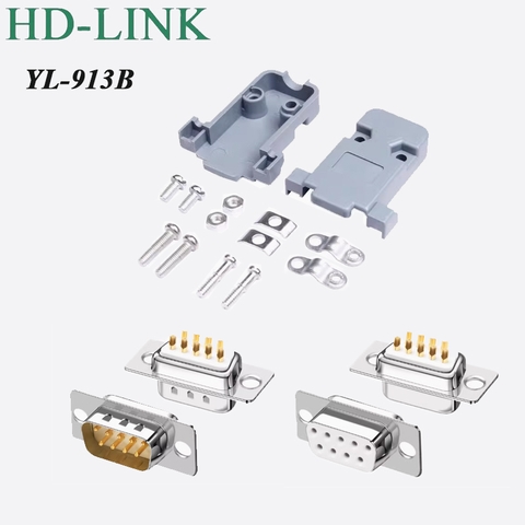 Đầu hàn COM RS232 DB9 chân đồng vỏ ốp nhựa cứng chính hãng HD-Link YL-913M/F