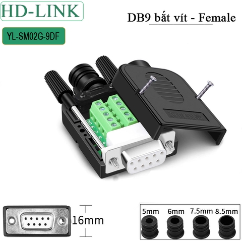 Đầu jack COM DB9 đực không hàn chân bắt vit HD-Link YL-SM02G-9DM - Male