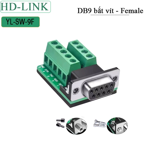 Đầu jack COM DB9 đực không hàn chân bắt vit HD-Link YL-SW-9M - Male không vỏ