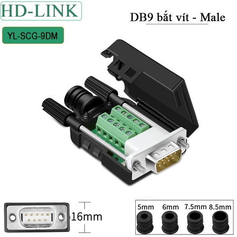 Đầu jack COM DB9 connecter chân bắt vit HD-Link YL-SCG-9DF - Female