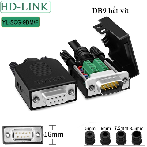 Đầu jack COM DB9 connecter chân bắt vit HD-Link YL-SCG-9DF - Female