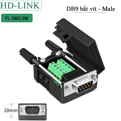 Đầu jack COM DB9 đực không hàn chân bắt vit HD-Link YL-SMG-9M - Male