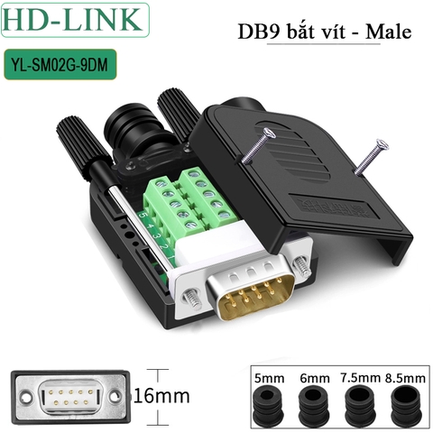 Đầu jack COM DB9 cái không hàn chân bắt vit HD-Link YL-SM02G-9DF - Female