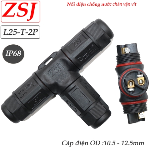 Đầu nối chia dây điện chống nước 1 ra 2 chữ T chuẩn Ip68 hãng ZSJ L25-T 2 lõi, 3 lõi, 4 lõi, 5 lõi