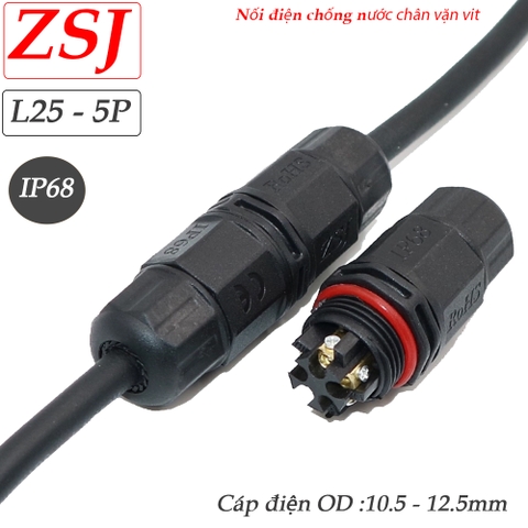 Đầu nối dây điện chống nước 2,3,4,5 lõi chuẩn  Ip68 ZSJ L25 cáp OD 10.5 - 12.5mm