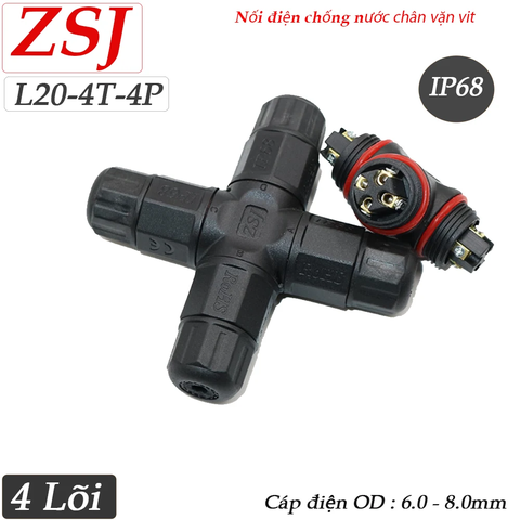 Đầu nối chia dây điện chống nước 2 lõi 4 ngả chuẩn IP68 ZSJ L20-4T-2P