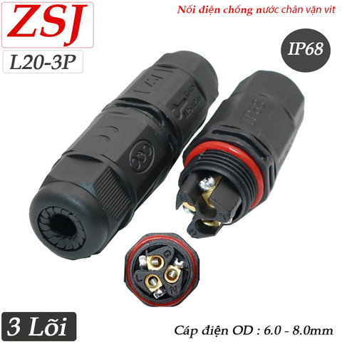 Đầu nối điện chống nước 4 lõi IP68 dùng cho dây 4x1.5mm chính hãng ZSJ L20-4P