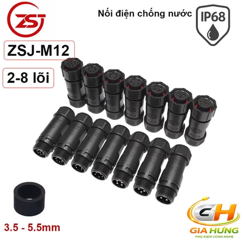 Đầu Cút Nối Dây Điện Chống Nước IP68 ZSJ M12 MF Đực Cái Thẳng Dùng Cho Dây 2–8 Lõi Chính Hãng