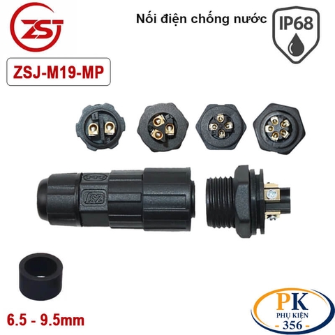 Đầu cút nối dây điện chống nước lắp bảng điều khiển panel IP68 ZSJ-M19-MP 2 lõi, 3 lõi, 4 lõi, 5 lõi