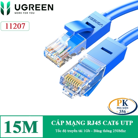 Dây cáp mạng RJ45 CAT6 1Gb 250Mhz Ugreen 11207 NW102 dây tròn màu xanh dài 15M