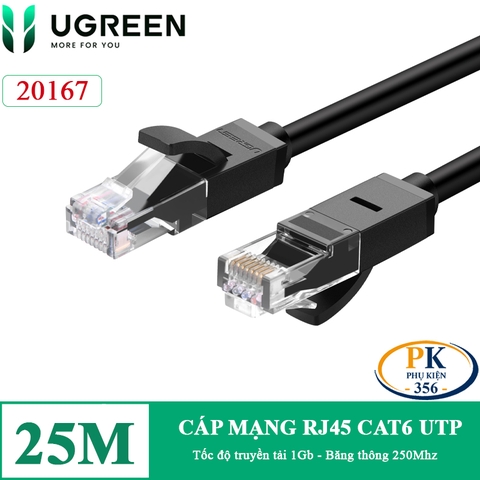 Dây cáp mạng RJ45 CAT6 UTP màu đen Ugreen 20167 NW103 dài 25M