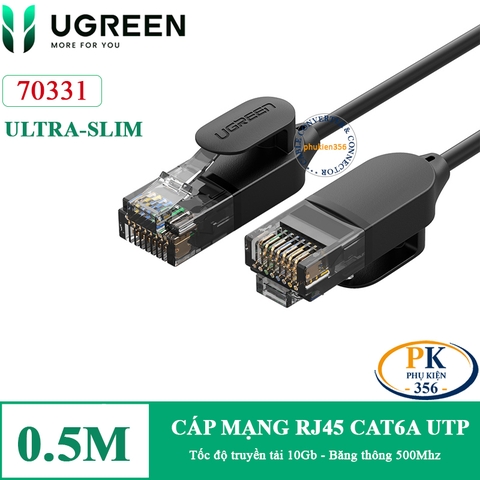 Dây cáp mạng RJ45 CAT6A 10Gb 500Mhz Ugreen NW122 dài 0.5M đến 10M ultra-slim màu đen