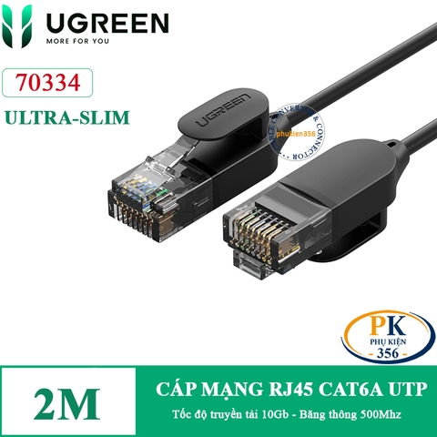 Dây cáp mạng RJ45 CAT6A 10Gb 500Mhz Ugreen NW122 dài 0.5M đến 10M ultra-slim màu đen