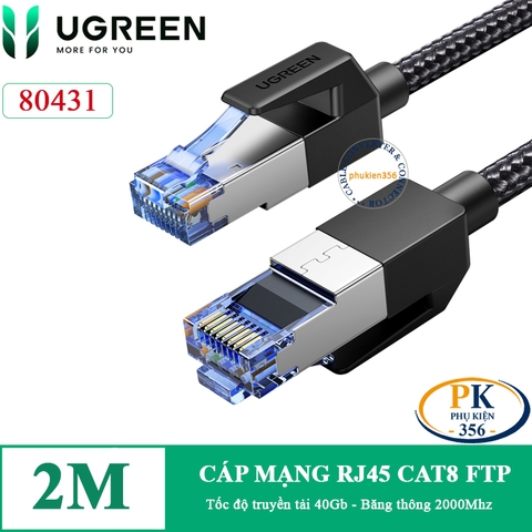 Dây cáp mạng RJ45 CAT8 40Gb 2000Mhz Ugreen NW153 dài 1M đến 20M  màu đen dây bọc lưới