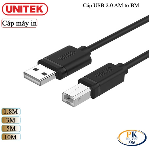 Cáp USB Máy In AM-BM Unitek USB 2.0 – Dây USB A Sang B Chính Hãng