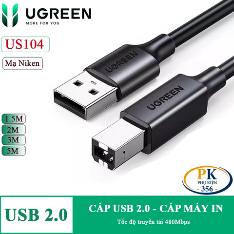 Dây cáp máy in Ugreen US104 USB 2.0 BM mạ Niken – Dài 1.5m / 2m / 3m / 5m