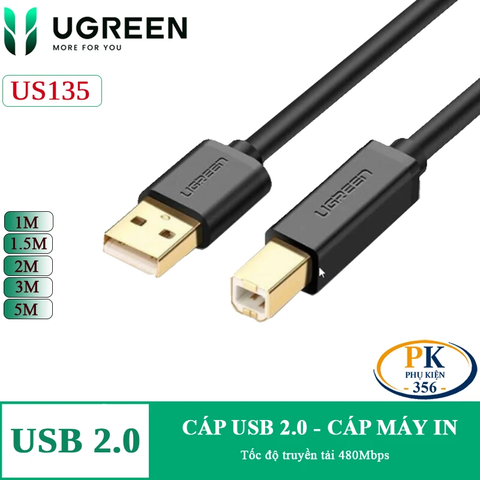 Dây cáp máy in USB 2.0 BM Ugreen US135 dài 1M, 1.5M, 2M, 3M, 5M