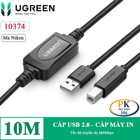 Dây cáp máy in USB 2.0 BM Ugreen US122 giá rẻ chất lượng cao dài 10M, 15M
