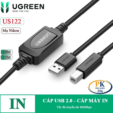 Dây cáp máy in USB 2.0 BM Ugreen US122 giá rẻ chất lượng cao dài 10M, 15M