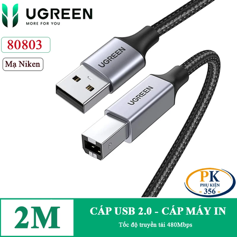 Dây cáp máy in USB 2.0 BM Ugreen US369 vỏ bọc kim loại giá rẻ chất lượng cao dài 1M, 1.5M, 2M, 3M, 5M