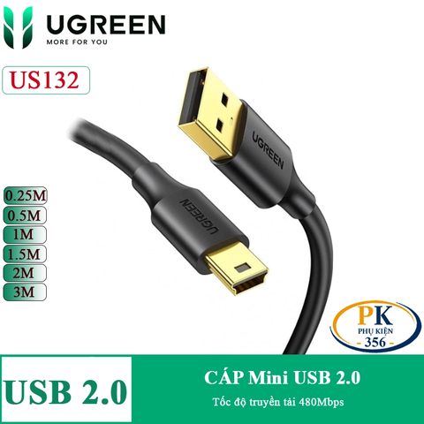 Dây cáp Mini USB 2.0 Ugreen US132 dài 0.25M, 0.5M, 1M, 1.5M, 2M, 3M