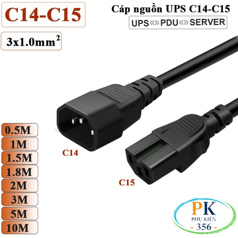 Dây Cáp Nguồn IEC320 C14 C15 3x1.0mm² 250V-10A-2500W| Dây Nối Dài Nguồn Cho UPS, PDU, Máy Chủ