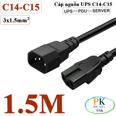 Dây nguồn IEC320 C14 C15 lõi 3x1.5mm² | Dây nối dài nguồn UPS, PDU, Server – Chịu tải cao, an toàn tuyệt đối