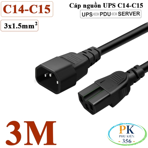 Dây nguồn IEC320 C14 C15 lõi 3x1.5mm² | Dây nối dài nguồn UPS, PDU, Server – Chịu tải cao, an toàn tuyệt đối
