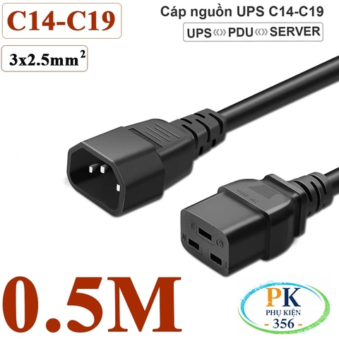 Dây Cáp nguồn IEC320 C14 C19 lõi 3x2.5mm² 18A-250V | Dây nối dài nguồn cho UPS, PDU, PC dài 0.5M – 10M