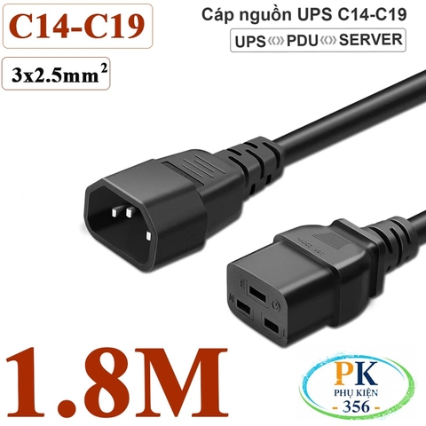 Dây Cáp nguồn IEC320 C14 C19 lõi 3x2.5mm² 18A-250V | Dây nối dài nguồn cho UPS, PDU, PC dài 0.5M – 10M