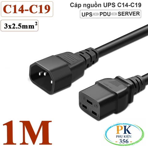 Dây Cáp nguồn IEC320 C14 C19 lõi 3x2.5mm² 18A-250V | Dây nối dài nguồn cho UPS, PDU, PC dài 0.5M – 10M