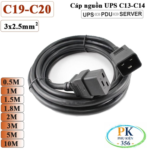 Dây Cáp Nguồn IEC320 C19 C20 3x2.5mm² 18A-250V 4500W | Dây Nối Dài Nguồn Cho UPS, PDU, Máy Chủ