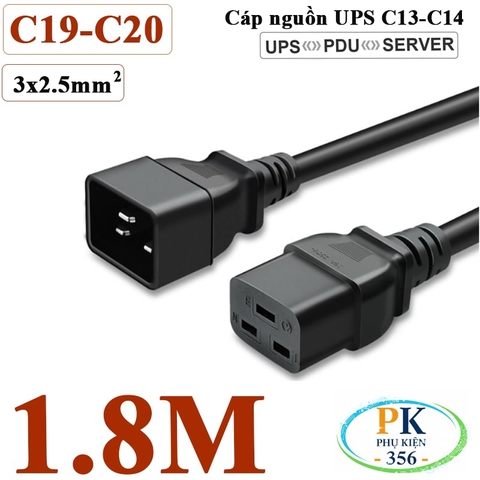 Dây Cáp Nguồn IEC320 C19 C20 3x2.5mm² 18A-250V 4500W | Dây Nối Dài Nguồn Cho UPS, PDU, Máy Chủ