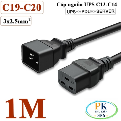 Dây Cáp Nguồn IEC320 C19 C20 3x2.5mm² 18A-250V 4500W | Dây Nối Dài Nguồn Cho UPS, PDU, Máy Chủ