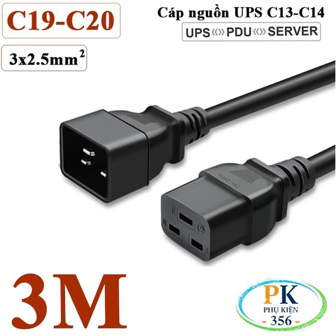Dây Cáp Nguồn IEC320 C19 C20 3x2.5mm² 18A-250V 4500W | Dây Nối Dài Nguồn Cho UPS, PDU, Máy Chủ