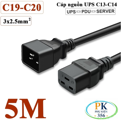 Dây Cáp Nguồn IEC320 C19 C20 3x2.5mm² 18A-250V 4500W | Dây Nối Dài Nguồn Cho UPS, PDU, Máy Chủ