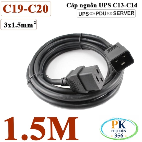 Dây Cáp Nguồn IEC320 C19 C20 3x1.5mm² 16A-250V | Dây Nối Dài Nguồn Cho UPS, PDU, Máy Chủ