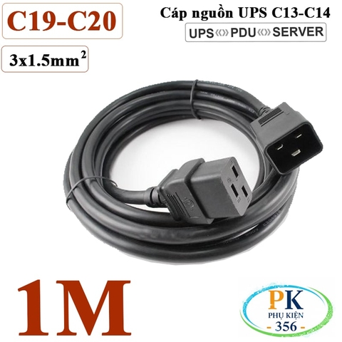 Dây Cáp Nguồn IEC320 C19 C20 3x1.5mm² 16A-250V | Dây Nối Dài Nguồn Cho UPS, PDU, Máy Chủ