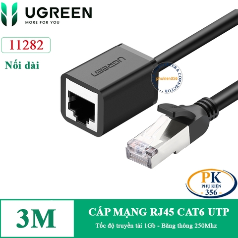 Dây cáp nối dài mạng RJ45 CAT6 1Gb 250Mhz Ugreen NW122 dài 0.5M đến 5M màu đen