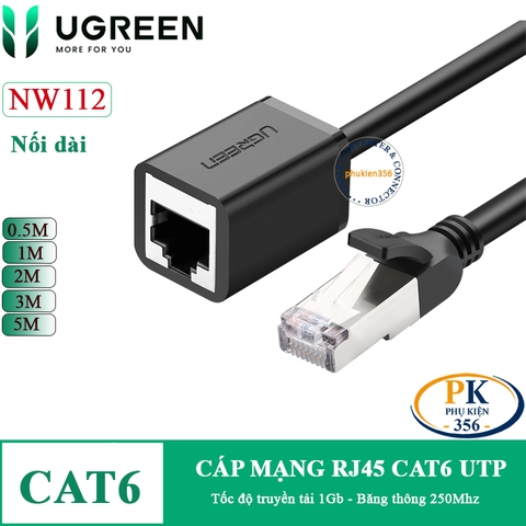 Dây cáp nối dài mạng RJ45 CAT6 1Gb 250Mhz Ugreen NW122 dài 0.5M đến 5M màu đen