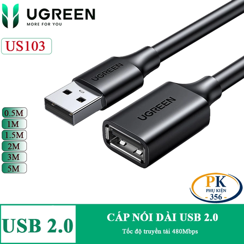 Dây Cáp Nối Dài USB 2.0 Ugreen US103 – Độ Dài Tùy Chọn Từ 0.5M Đến 5M