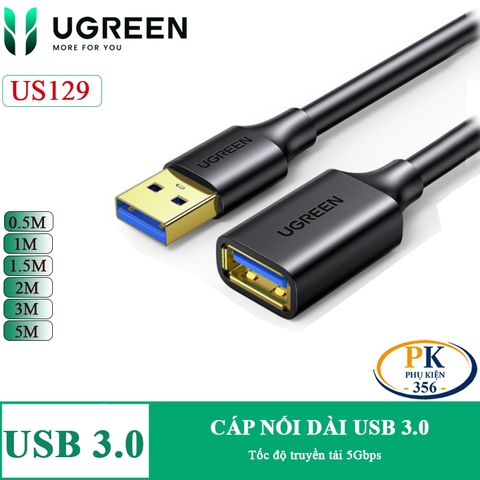 Dây cáp nối dài USB 3.0 Ugreen US129 dài 0.5M, 1M, 1.5M, 2M, 3M, 5M