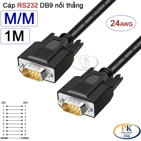 Dây cáp RS232 DB9 nối thẳng 2 đầu đực  male - male 24AWG vỏ PVC cao cấp dài 0.5M-40M