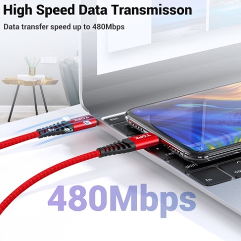 Dây cáp sạc nhanh 60W USB-C TOPK dài 1M dây bọc dù chống đứt gãy