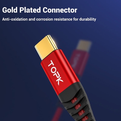 Dây cáp sạc nhanh 60W USB-C TOPK dài 1M dây bọc dù chống đứt gãy