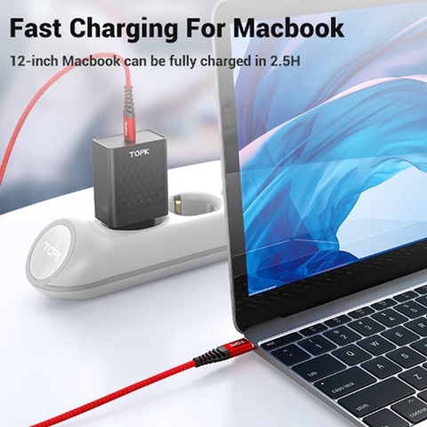 Dây cáp sạc nhanh 60W USB-C TOPK dài 1M dây bọc dù chống đứt gãy