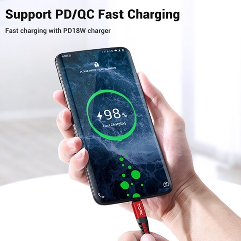 Dây cáp sạc nhanh 60W USB-C TOPK dài 1M dây bọc dù chống đứt gãy