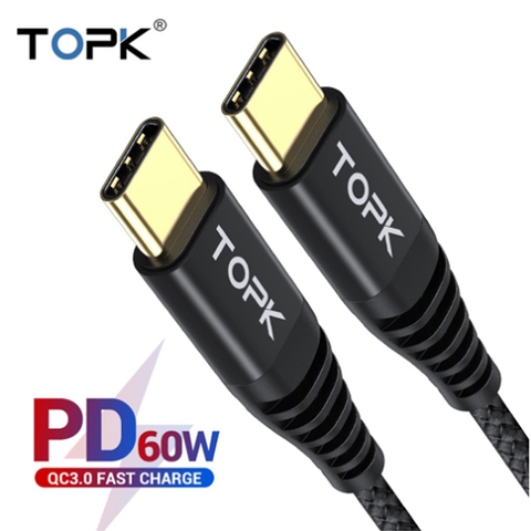 Dây cáp sạc nhanh 60W USB-C TOPK dài 1M dây bọc dù chống đứt gãy